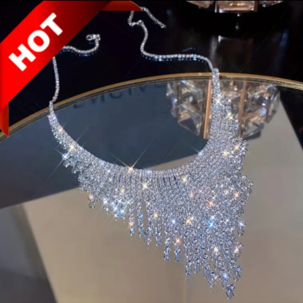 Long Rhinestone Tassel Necklace (Special Occasions/ Weddings)